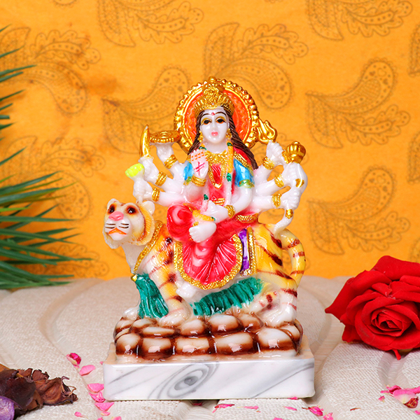 Goddess Maa Durga Idol Showpiece (Multicolor) Marble – 6 Inch