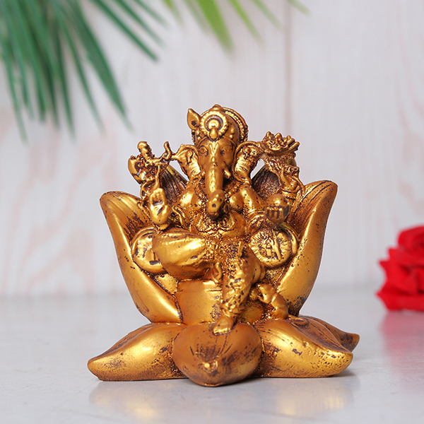 Lord Ganesha Idol Showpiece for Home Decor (Golden) Polyresin – 4 Inch