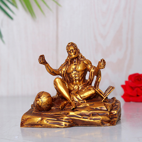 Antique Lord Hanuman Idol Statue Especially for Car Dashboard (Golden) Polyresin – 3.5 Inch