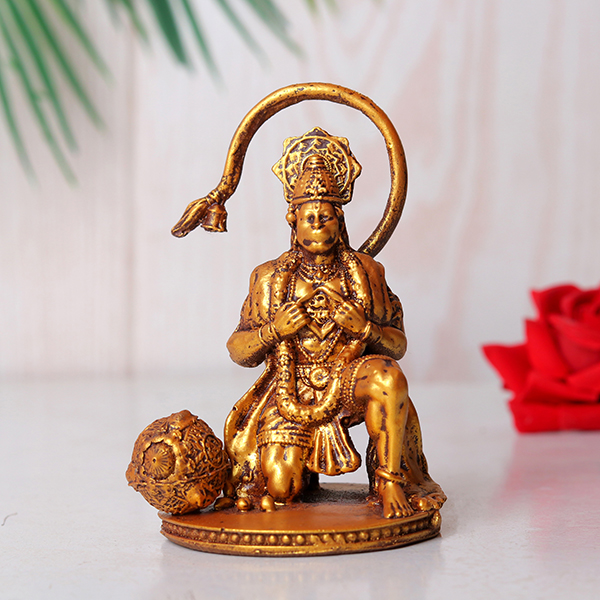 Lord Hanuman Idol Statue Especially for Car Dashboard (Golden) Polyresin – 4 Inch