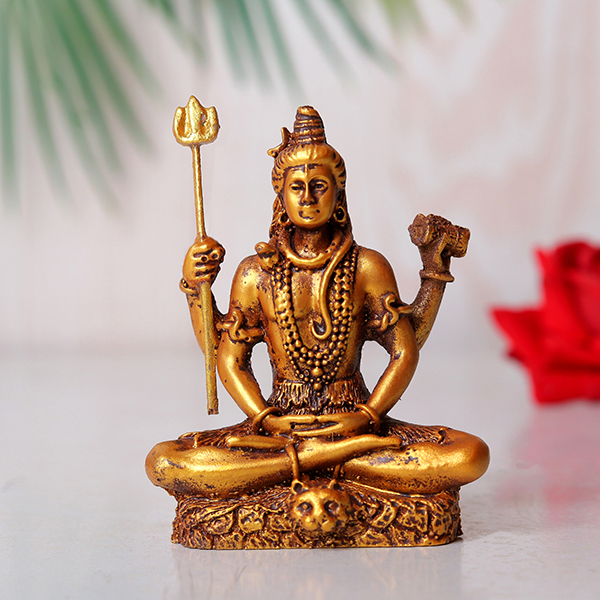 Lord Shiva Idol Statue Especially for Car Dashboard (Golden) Polyresin – 3 Inch