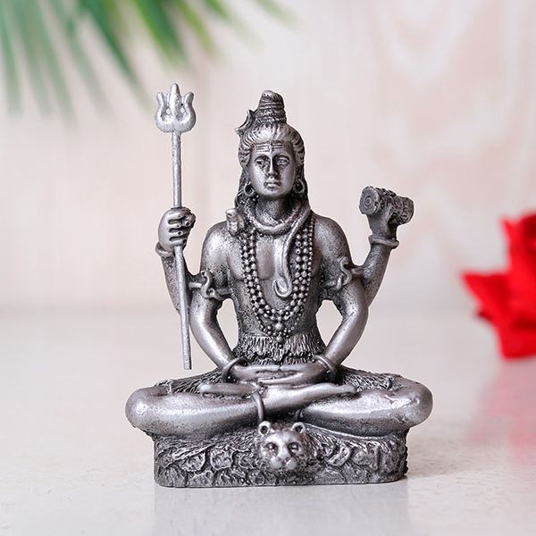 Lord Shiva Idol Statue Especially for Car Dashboard (Silver) Polyresin – 3 Inch