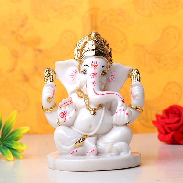 Lord Ganesha Idol Showpiece for Home Decor (Golden Foil) Marble- 5 Inch
