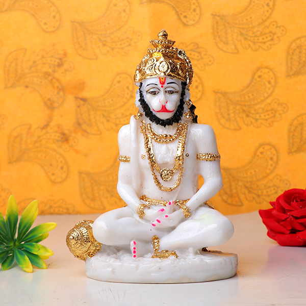 Lord Hanuman Idol Showpiece for Home Decor (Golden Foil) Marble- 7 Inch