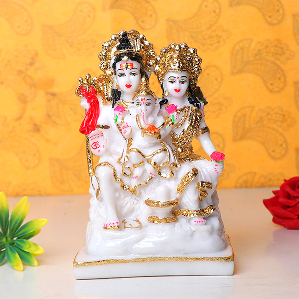 Shiv Parivar Idol Showpiece for Home Decor (Golden Foil) Marble- 6 Inch