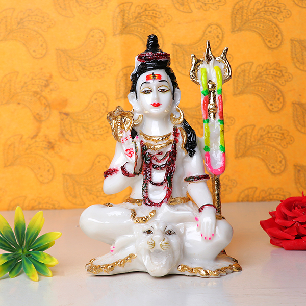 Lord Shiva Idol Showpiece for Home Decor (Golden Foil) Marble- 7.5 Inch