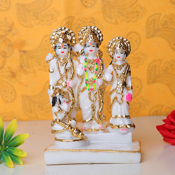 Ram Darbar Idol Showpiece for Home Decor (Golden Foil) Marble- 6 Inch