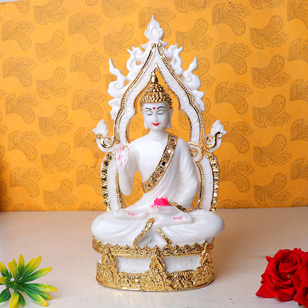 Lord Buddha Idol Showpiece for Home Decor (Golden Foil) Marble- 12 Inch