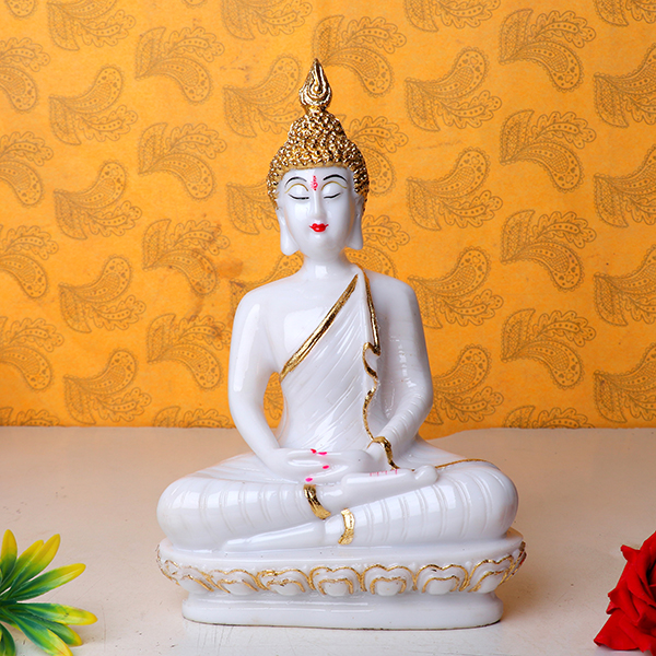 Lord Buddha Idol Showpiece for Home Decor (Golden Foil) Marble- 6 Inch