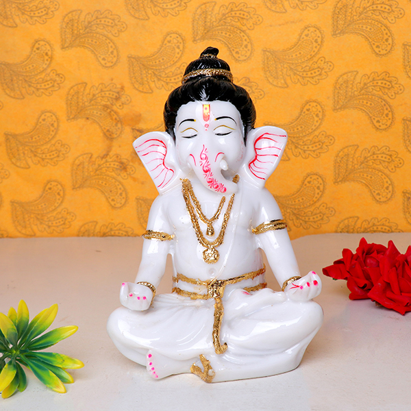 Lord Ganesha Idol Showpiece for Home Decor (Golden Foil) Marble- 5 Inch