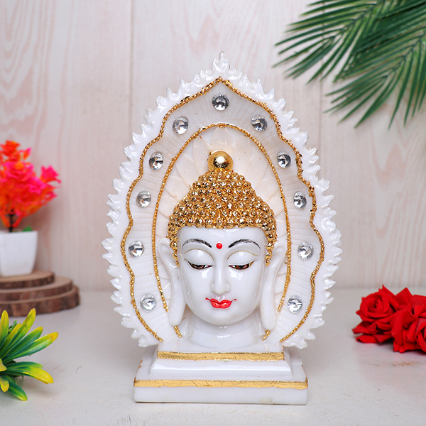 Lord Buddha Idol Showpiece for Home Decor (Golden Foil) Marble- 9.5 Inch