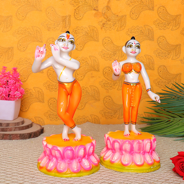 Lotus Jugal Jodi Radha & Krishna Idol Showpiece for Home Decor (Orange) Marble – 10 Inch
