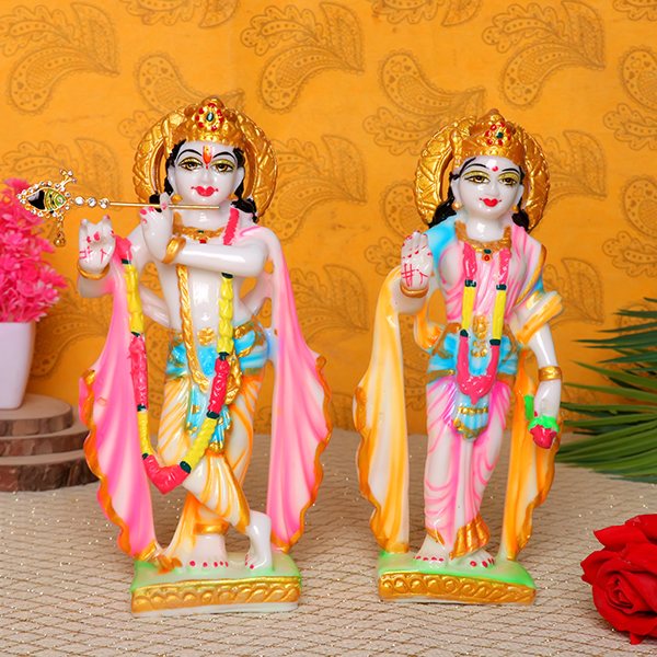 Jugal Jodi Radha & Krishna Idol Showpiece for Home Decor (Multicolor) Marble – 8 Inch