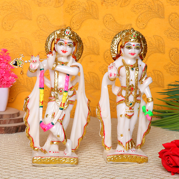 Radha & Krishna Idol Showpiece for Home Decor (White) Marble – 8 Inch