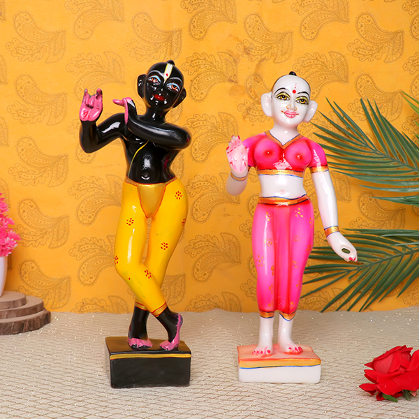 Jugal Jodi Radha & Krishna Idol Showpiece for Home Decor (Pink & Black) Marble – 12 Inch
