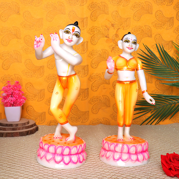 Lotus Jugal Jodi Radha & Krishna Idol Showpiece for Home Decor (Yellow) Marble – 12 Inch