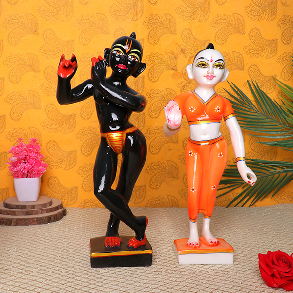 Jugal Jodi Radha & Krishna Idol Showpiece for Home Decor (Orange & Black) Marble – 15 Inch