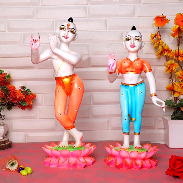 Lotus Jugal Jodi Radha & Krishna Idol Showpiece for Home Decor (Multicolor) Marble – 15 Inch