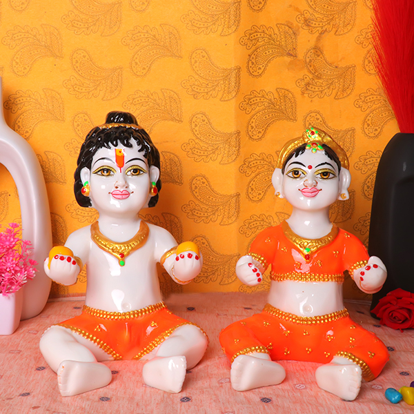 Lalla & Lalli Radha Krishna Idol Showpiece for Home Decor (Orange) Marble – 16 Inch