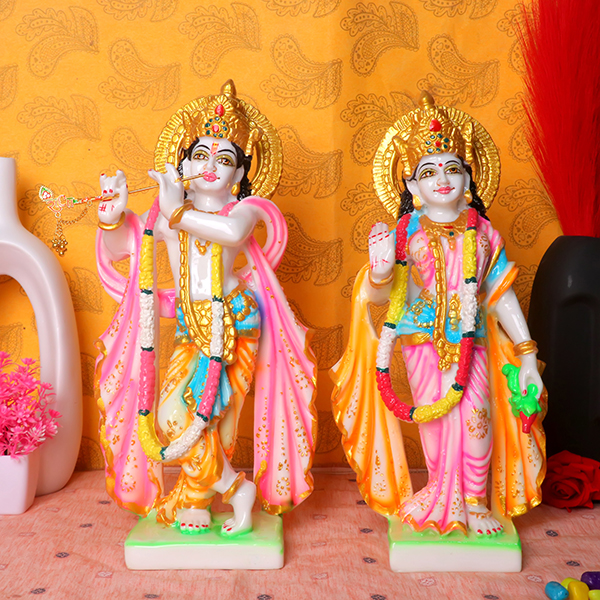 Radha & Krishna Idol Showpiece for Home Decor (Multicolor) Marble – 15 Inch