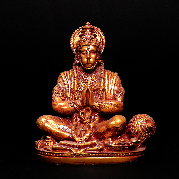 Antique Meditating Lord Hanuman (Red & Golden) Polyresin – 7 Inch
