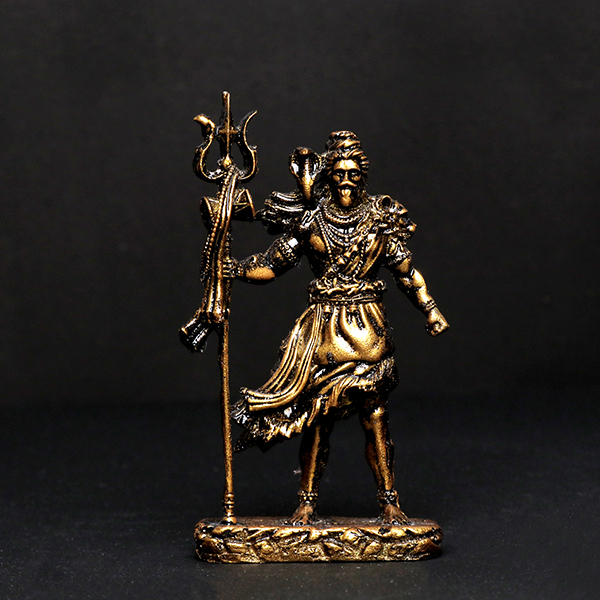 Lord Shiva Idol Statue Especially for Car Dashboard (Antique Gold) Polyresin – 5 Inch