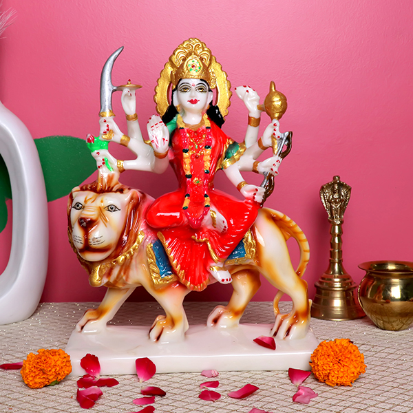 Goddess Maa Durga Idol Showpiece for Home Decor (Red) Marble – 12 Inch