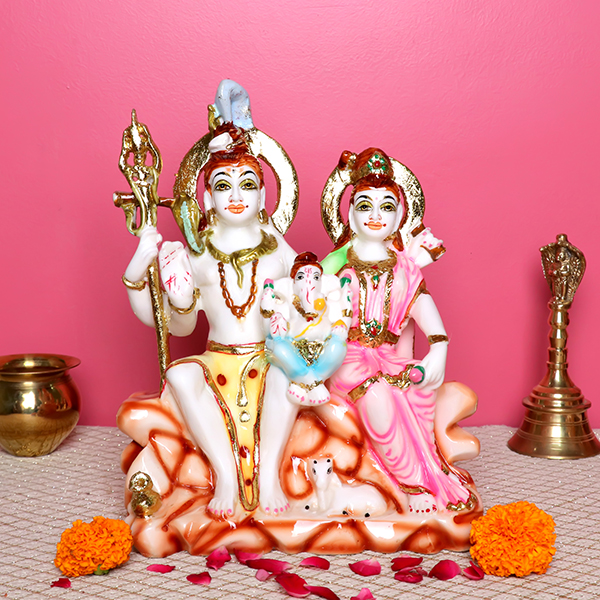 Shiv Parivar Idol Showpiece for Home Decor (Multicolor) Marble – 9 Inch