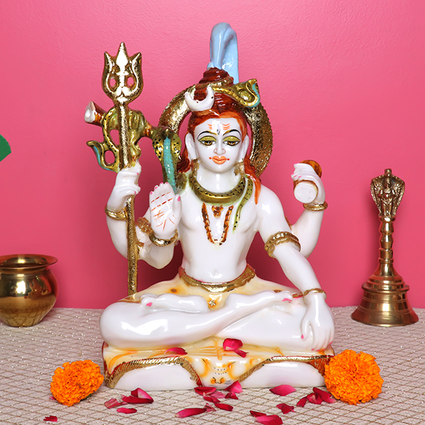 Lord Shiva Idol Showpiece for Home Decor (White) Marble – 12 Inch