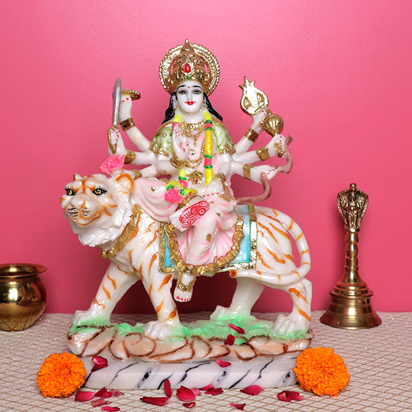 Goddess Maa Durga Idol Showpiece for Home Decor (Multicolor) Marble – 12 Inch