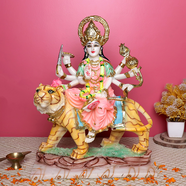 Goddess Maa Durga Idol Showpiece for Home Decor (Multicolor) Marble – 15 Inch
