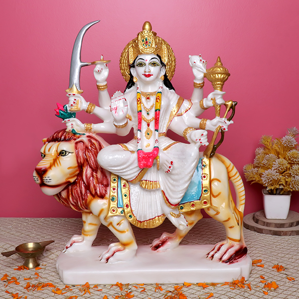 Goddess Maa Durga Idol Showpiece for Home Decor (White) Marble – 15 Inch