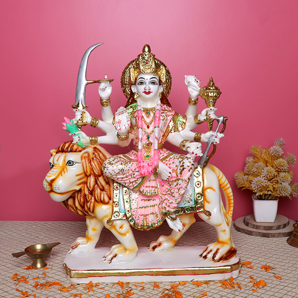 Goddess Maa Durga Idol Showpiece for Home Decor (Pink) Marble – 15 Inch