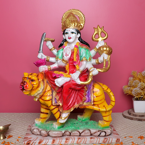 Goddess Maa Durga Idol Showpiece for Home Decor (Red) Marble – 16 Inch