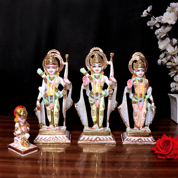 Ram Darbar Idol Showpiece for Home Decor, Set of 4 (Multicolor) Marble – 9.5 Inch