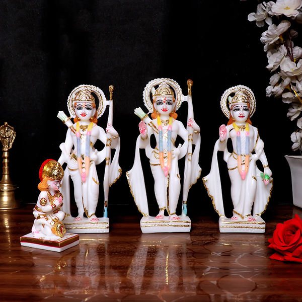 Ram Darbar Idol Showpiece for Home Decor, Set of 4 (Multicolor) Marble – 9 Inch