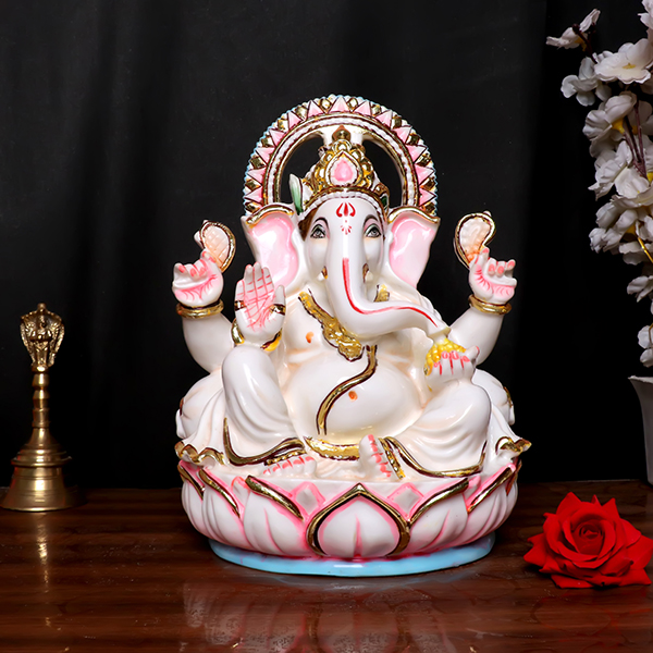 Lord Ganesha Idol Showpiece for Home Decor (White) Marble – 12 Inch