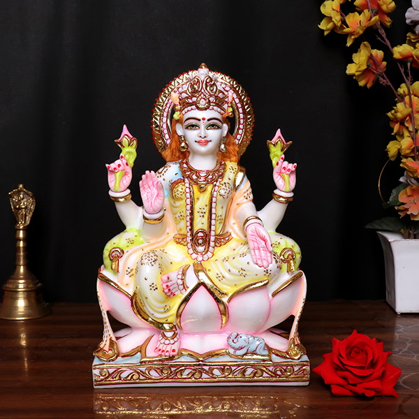 Goddess Laxmi Idol Showpiece for Home Decor (White) Marble – 10.5 Inch