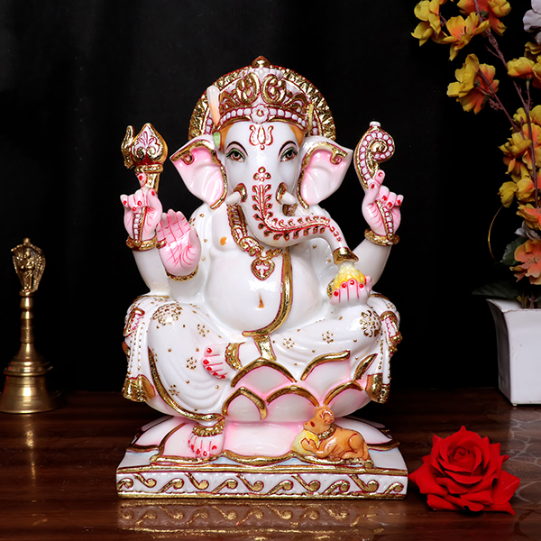 Lord Goddess Idol Showpiece for Home Decor (White) Marble – 12 Inch