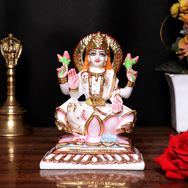 Goddess Maa Laxmi Idol Showpiece for Home Decor (White) Marble – 6 Inch