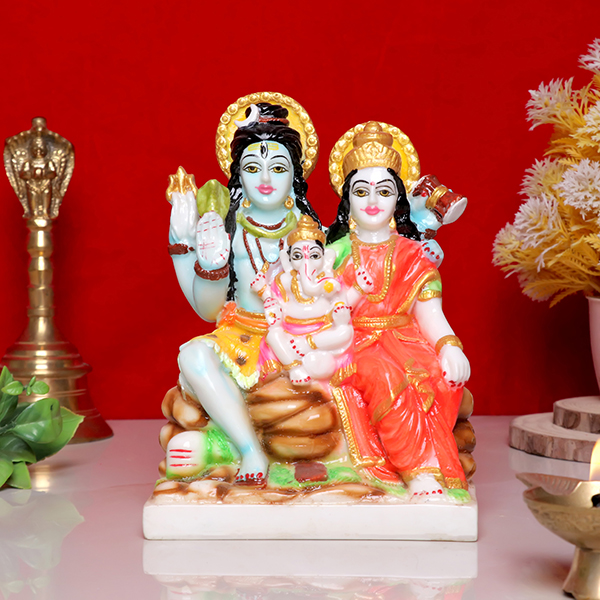 Shiv Parivar Idol Showpiece for Home Decor (White) Marble – 6.5 Inch