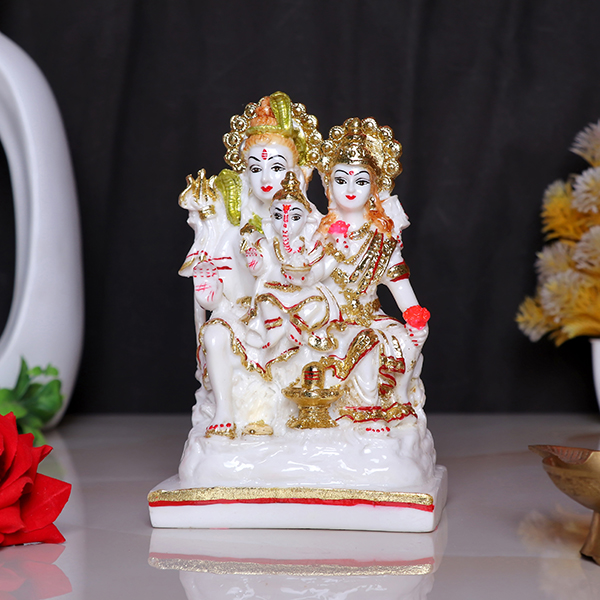 Shiv Parivar Idol Showpiece for Home Decor (Golden Foil) Marble – 6 Inch