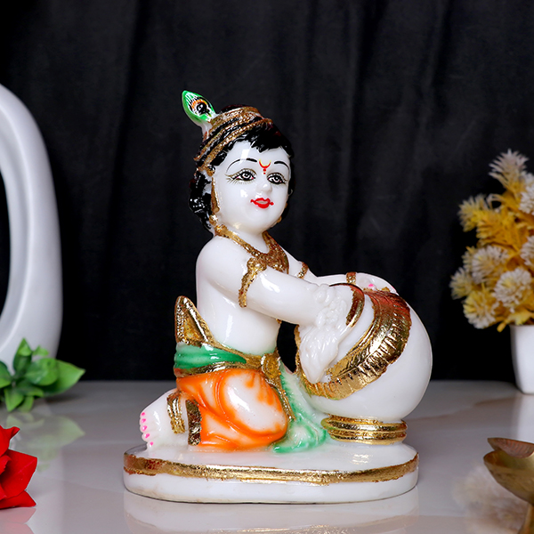 Makhan Chor Idol Showpiece for Home Decor (Golden Foil) Marble – 7 Inch