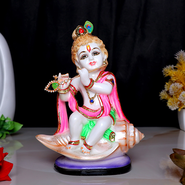 Bal Krishna Idol Showpiece for Home Decor (Golden Foil) Marble – 8 Inch