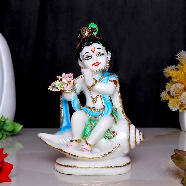 Radha-Krishna Idol Showpiece for Home Decor (Golden Foil) Marble – 8 Inch