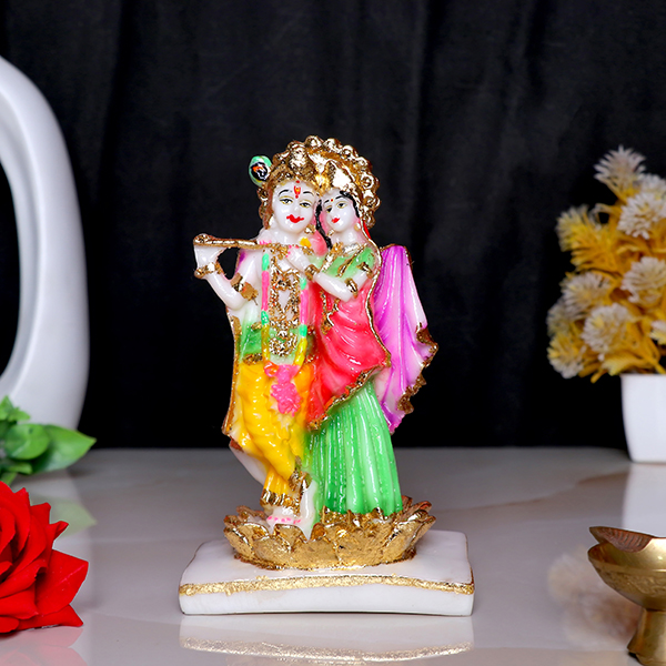 Radha-Krishna Idol Showpiece for Home Decor (Golden Foil) Marble – 6.5 Inch