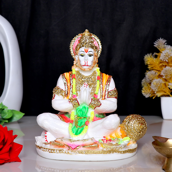 Lord Hanuman Idol Showpiece for Home Decor (Golden Foil) Marble – 7 Inch