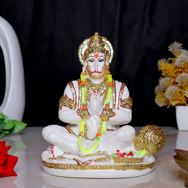 Lord Hanuman Idol Showpiece for Home Decor (Golden Foil) Marble – 7 Inch