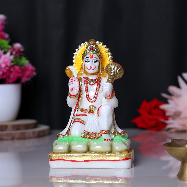 Lord Hanuman Idol Showpiece for Home Decor (Golden Foil) Marble – 6 Inch