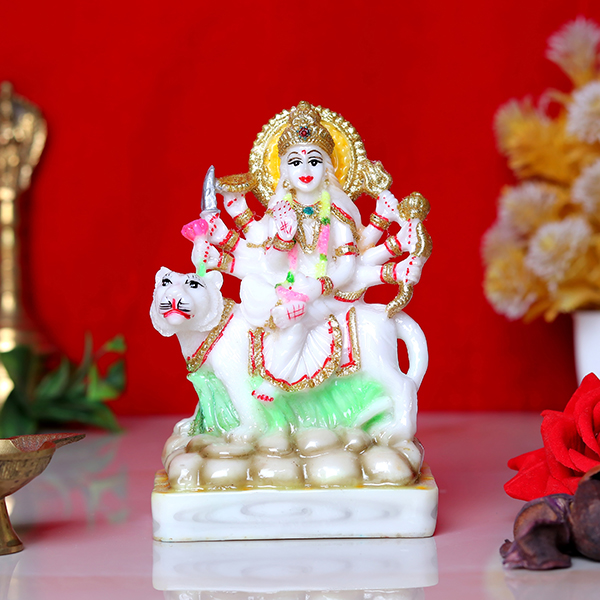 Goddess Maa Durga Idol Showpiece for Home Decor (Golden Foil) Marble – 6 Inch